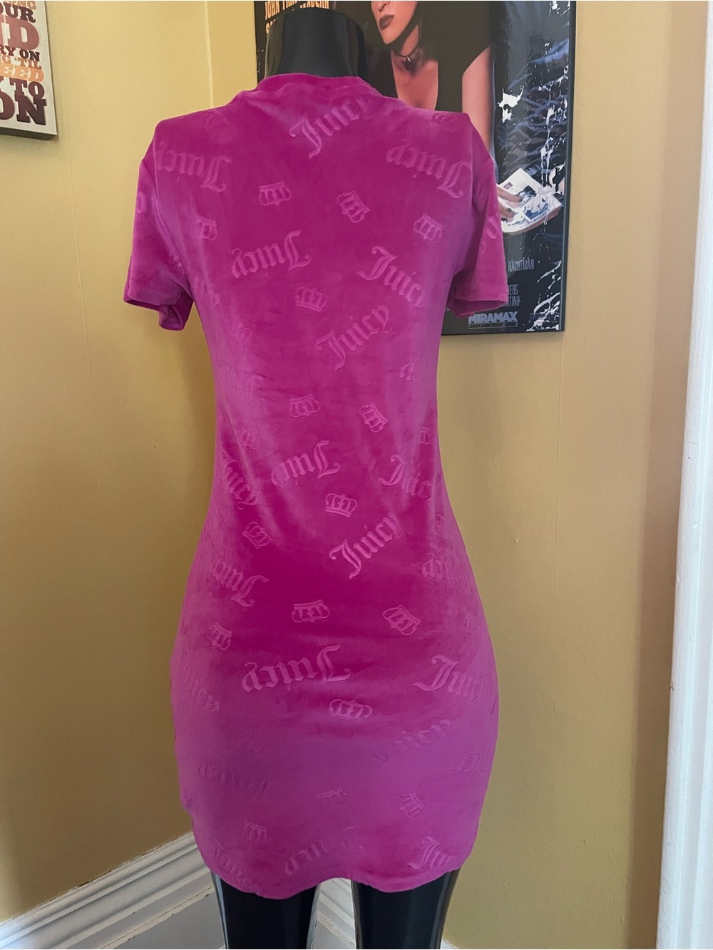 Juicy Couture Fuchsia Velour Crystal Logo Mini Dress (small ) - Picture 4 of 4